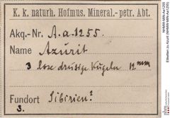 Etiketten zu Azurit (NHMW-MIN-Aa1255)